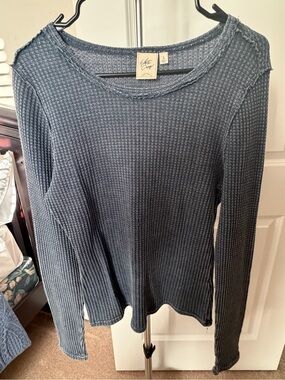White Crow Waffle Knit Crewneck Sweater - Slate Blue